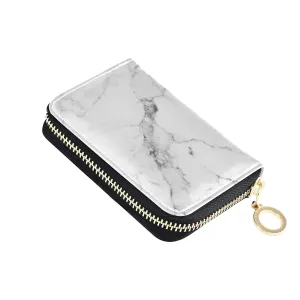 Marble Texture Black White Credit Card Coin wallet, RFID Blocking Compact Women Leather Card Holder, Key Change Organizer, Zipper Purse Clutch Pouch Pocket