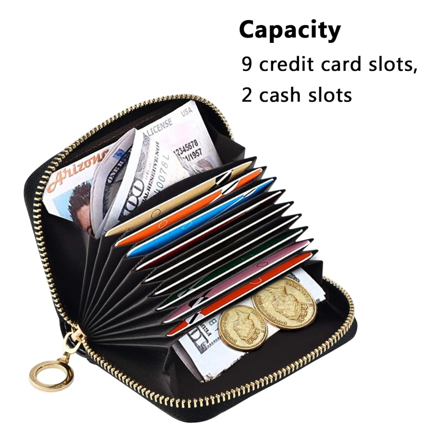 Marble Texture Black White Credit Card Coin wallet, RFID Blocking Compact Women Leather Card Holder, Key Change Organizer, Zipper Purse Clutch Pouch Pocket