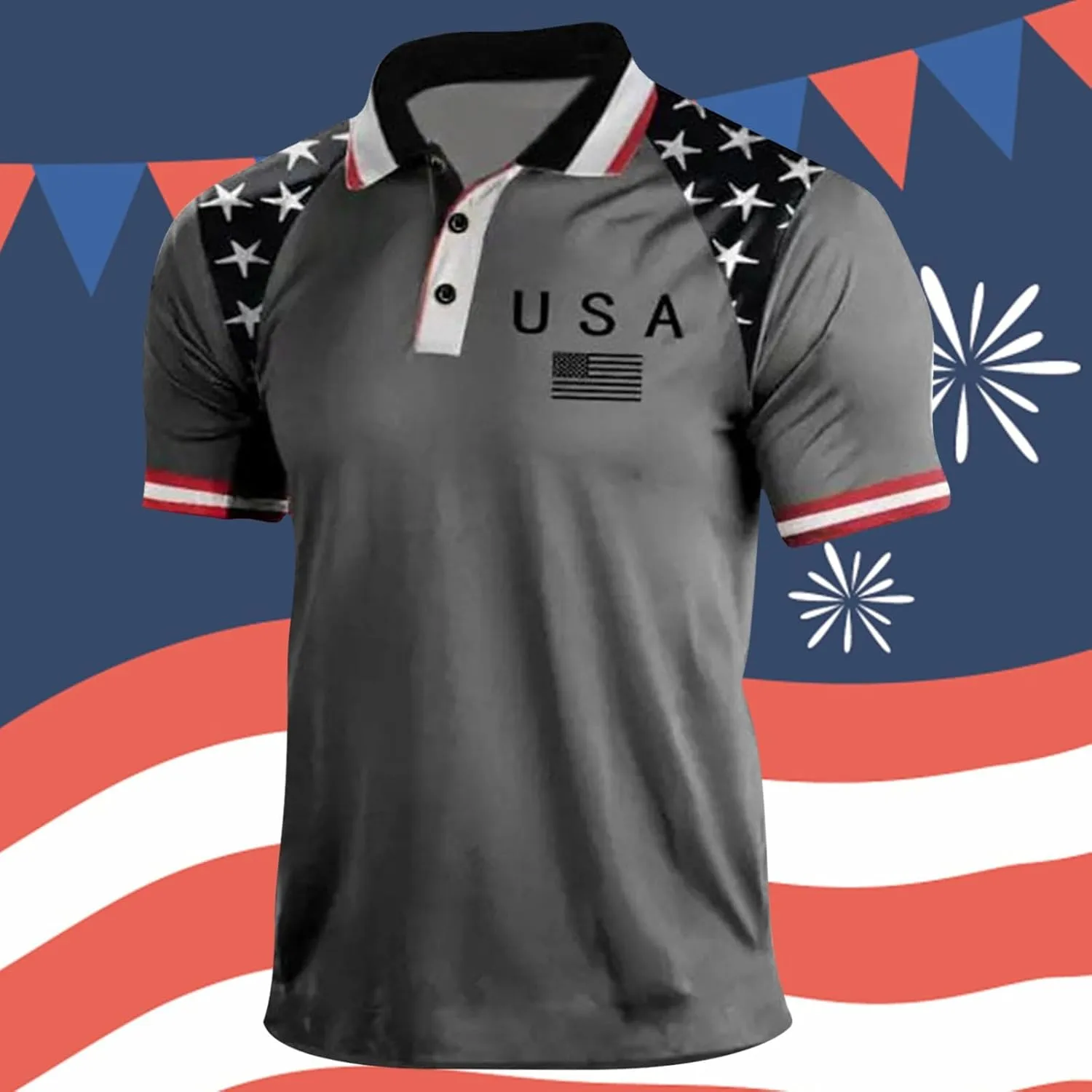 Men Shirts Graphic American Collar Shirts Themed Mens Fourth July of Us America Golf Polo Funny Pink Golf Polo