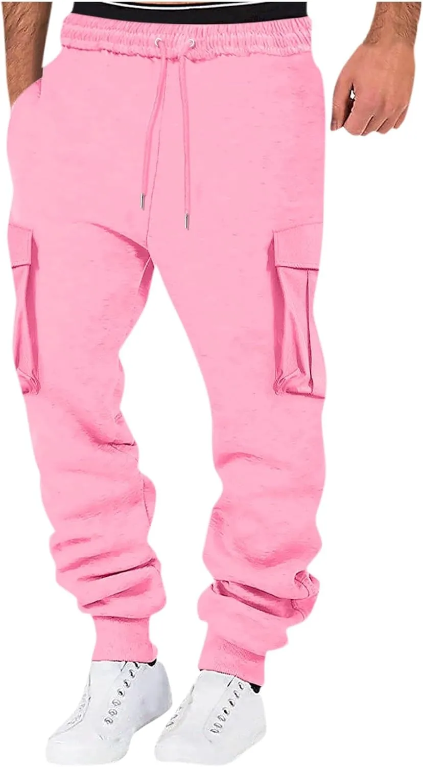 Men's Cargo Pants High Street Leisure Loose Sports Running Solid Color Lace Up Cargo Mens Outdoor Hiking Cargo Pants