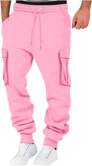 Men's Cargo Pants High Street Leisure Loose Sports Running Solid Color Lace Up Cargo Mens Outdoor Hiking Cargo Pants