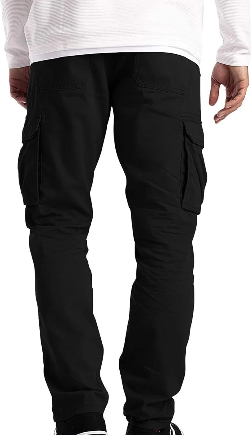 Men's Cargo Sweatpants Lightweight Drawstring Casual Joggers Loose Open Bottom Athletic Pants for Men with Pockets