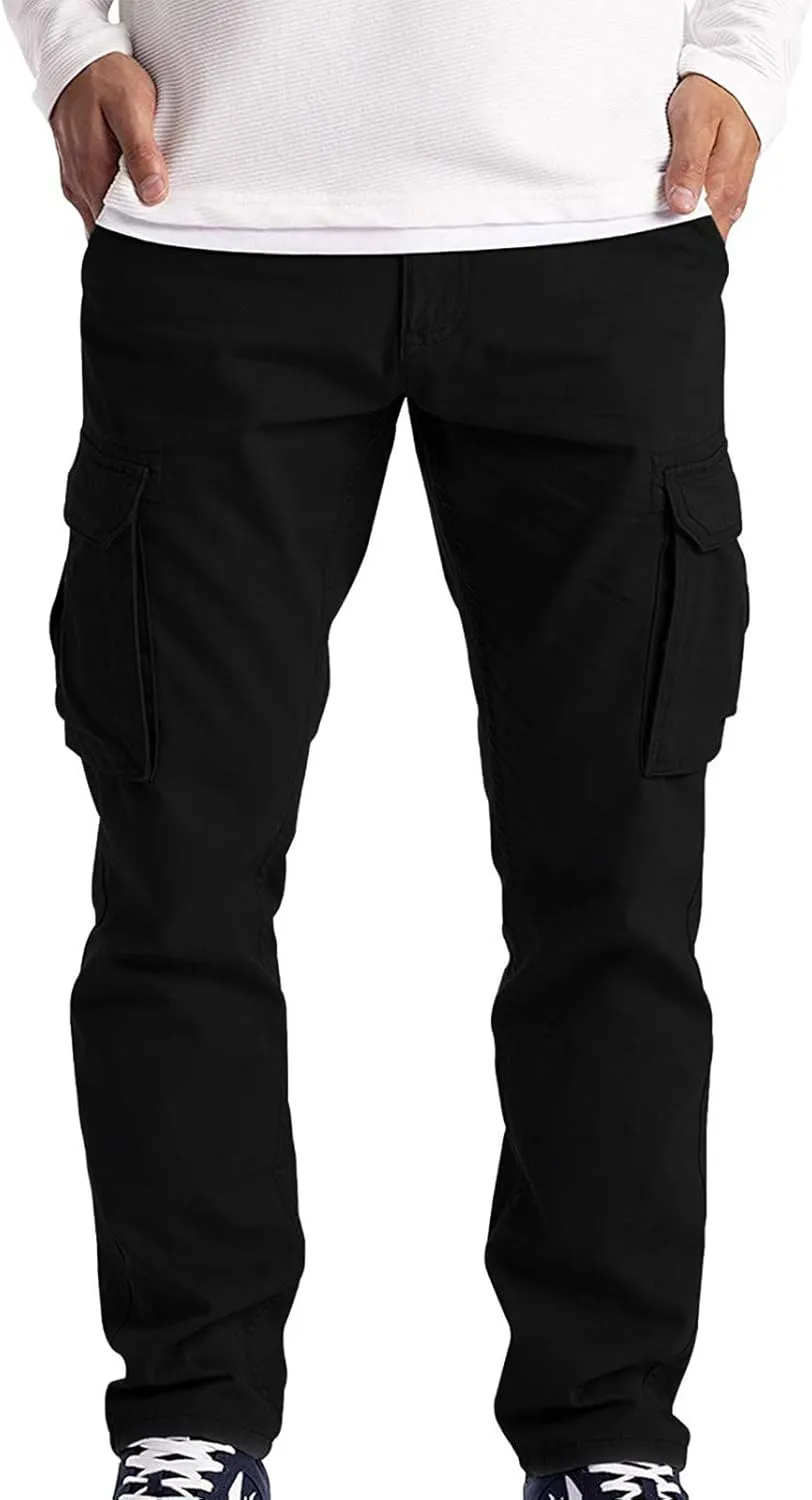 Men's Cargo Sweatpants Lightweight Drawstring Casual Joggers Loose Open Bottom Athletic Pants for Men with Pockets