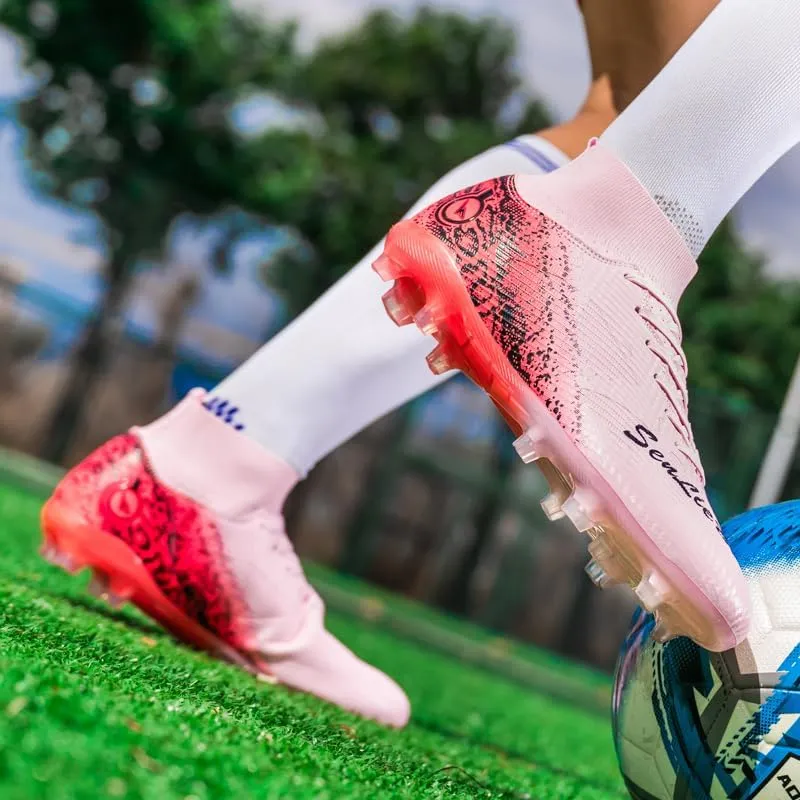 Men's High-Tops Soccer Cleats Lace-Up Adult Football Shoes Lightweight Professional Athletic Training Soccer Shoes