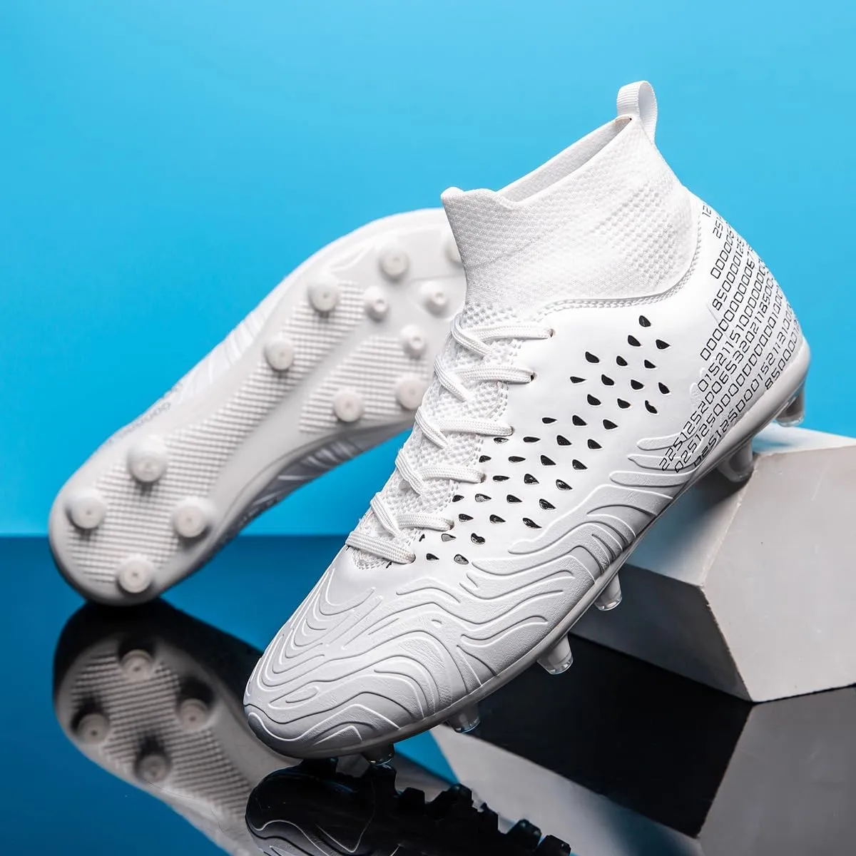 Men's Soccer Shoes Football Cleats High-Tops Lace-Up Non-Slip Spikes AG/FG Sports Athletic Futsal Rugby Baseball Lacrosse Sneaker Shoes Size 4.5-14