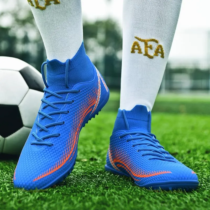 Men's Soccer Shoes Outdoor Turf Indoor Soccer Training Sneaker Professional High-Top Athletic Football Boots Breathable Cleats Lace-Up Non-Slip Spikes AG/FG Boots