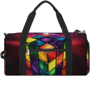 Mens Womens Gym Bag, Magic Cube Puzzle Print Duffle Bags,travel Gym Duffle Bag,garment Duffle Bag,gym Bag with Shoe Compartment