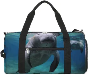 Mens Womens Gym Bag, Ocean Animal Manatee Print Duffle Bags,travel Gym Duffle Bag,garment Duffle Bag,gym Bag with Shoe Compartment