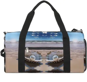 Mens Womens Gym Bag, Ocean Beach Mussel Pearl Print Duffle Bags,travel Gym Duffle Bag,garment Duffle Bag,gym Bag with Shoe Compartment