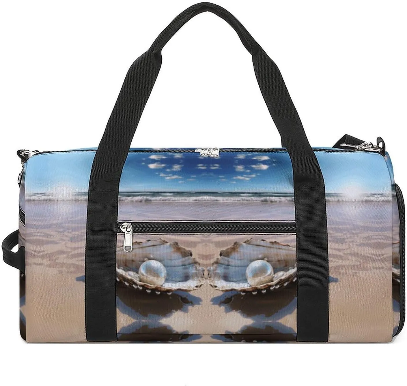 Mens Womens Gym Bag, Ocean Beach Mussel Pearl Print Duffle Bags,travel Gym Duffle Bag,garment Duffle Bag,gym Bag with Shoe Compartment