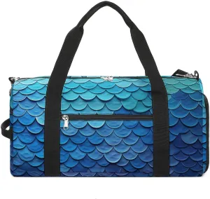 Mens Womens Gym Bag, Ocean Sea Blue Mermaid Fish Scale Print Duffle Bags,travel Gym Duffle Bag,garment Duffle Bag,gym Bag with Shoe Compartment