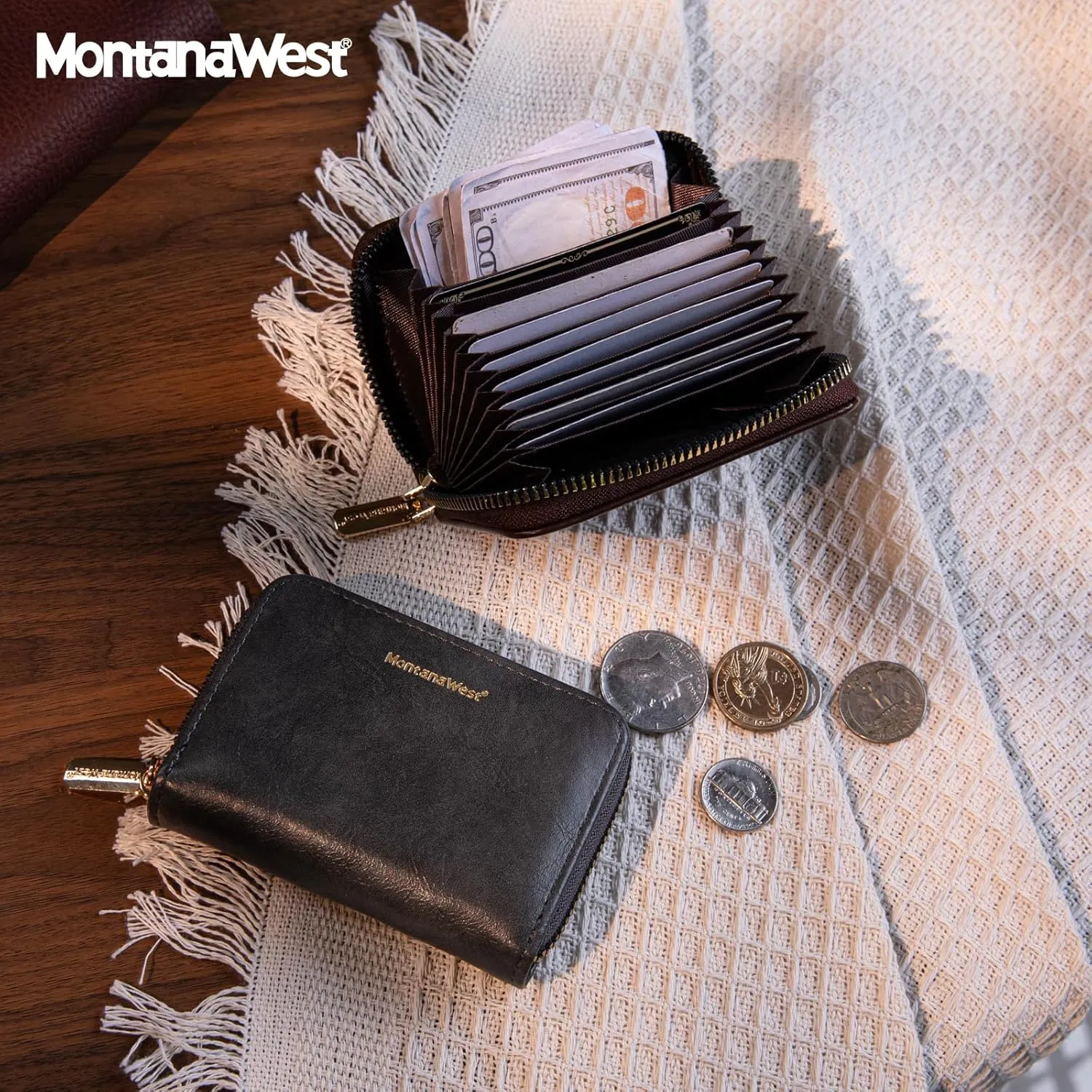 Montana West Small Credit Card Holder Compact RFID Card Wallet Slim Card Organizer Case with Zipper Gift Card Holder for Women Men