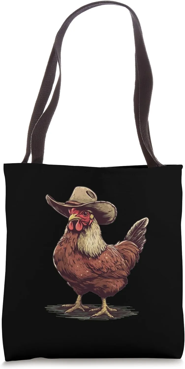 Nice Chicken with Hat for Rodeo and Ranch Lovers Tote Bag