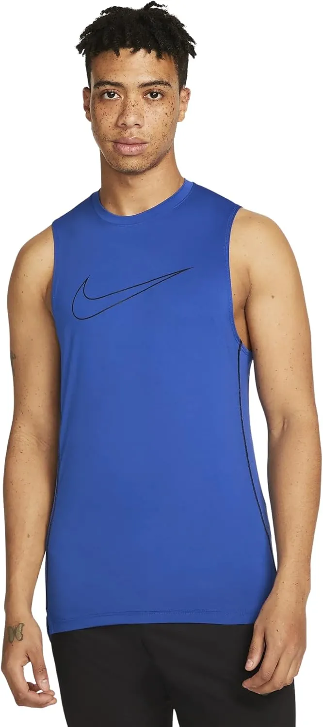 Nike Pro Dri-Fit Men's Slim Fit Sleeveless Top (as1, Alpha, l, Regular, Regular, Game Royal/Black/Black)