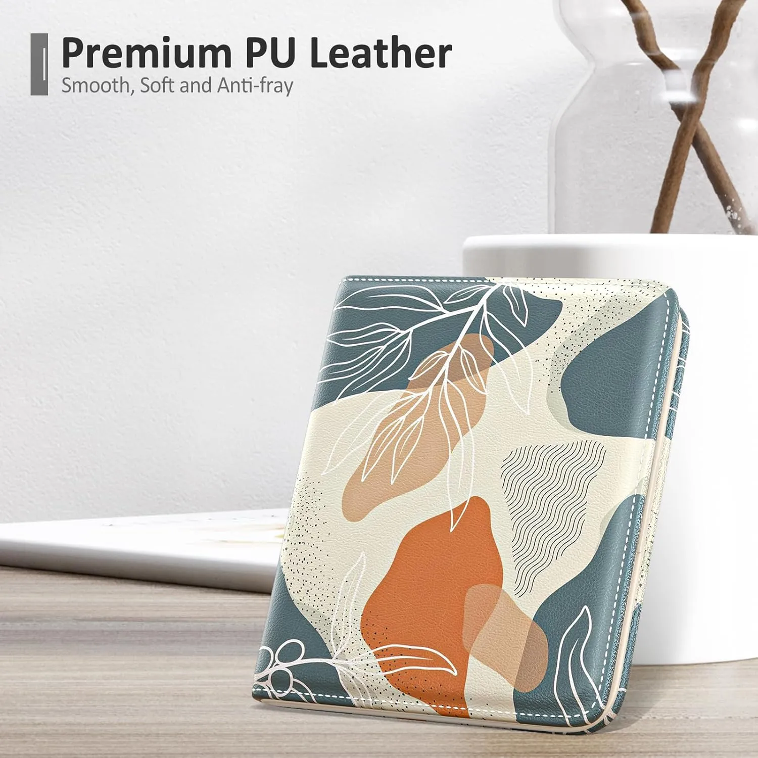 Nipichsha Womens Wallet, Small Slim RFID Credit Card Holder Wallet for Women, Leather Compact Bifold Purse with Zipper Coin Pocket, Cute Ladies Purse with ID Window, Abstract Boho Leaf