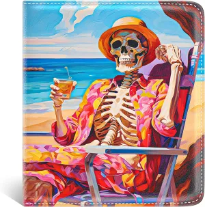 Nipichsha Womens Wallet, Small Slim RFID Credit Card Holder Wallet for Women, Leather Compact Bifold Purse with Zipper Coin Pocket, Cute Ladies Purse with ID Window, Beach Skull