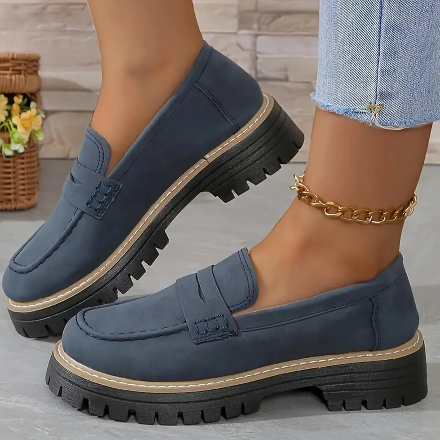 Orthoture-Orthopedic Platform Loafers Womens Round Retro Toe Comfortable Slip On Work Single Lug Sole Loafers