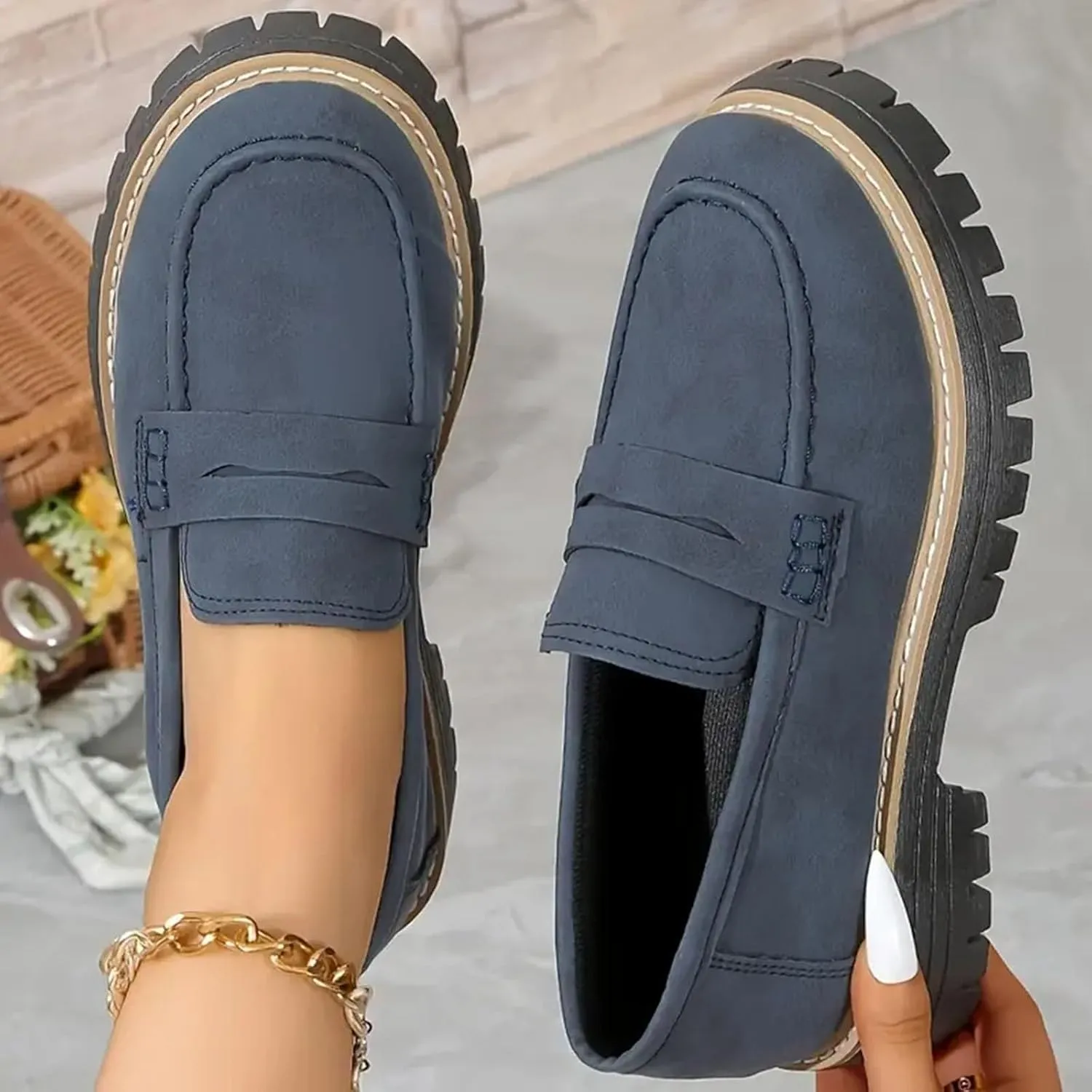 Orthoture-Orthopedic Platform Loafers Womens Round Retro Toe Comfortable Slip On Work Single Lug Sole Loafers