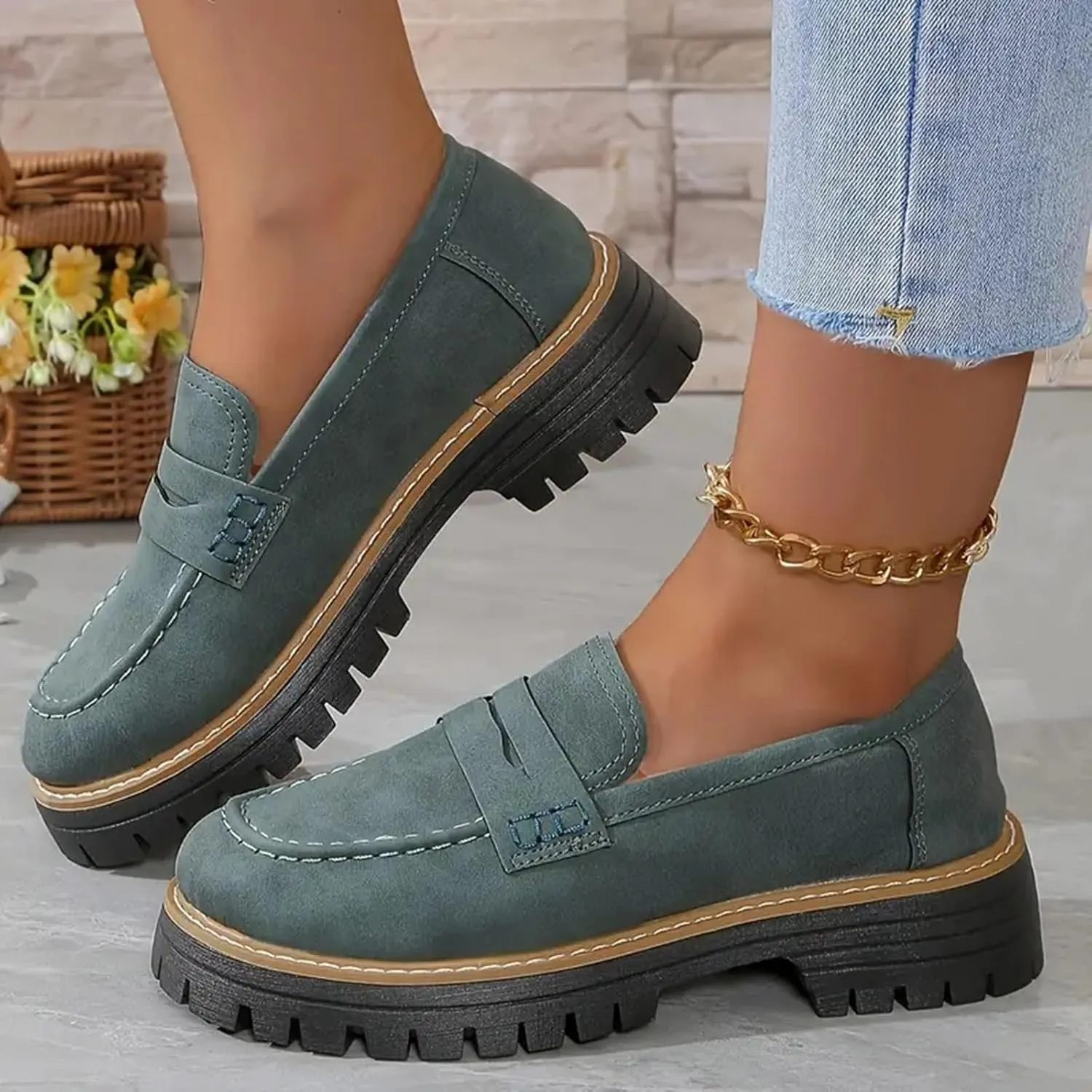 Orthoture-Orthopedic Platform Loafers Womens Round Retro Toe Comfortable Slip On Work Single Lug Sole Loafers