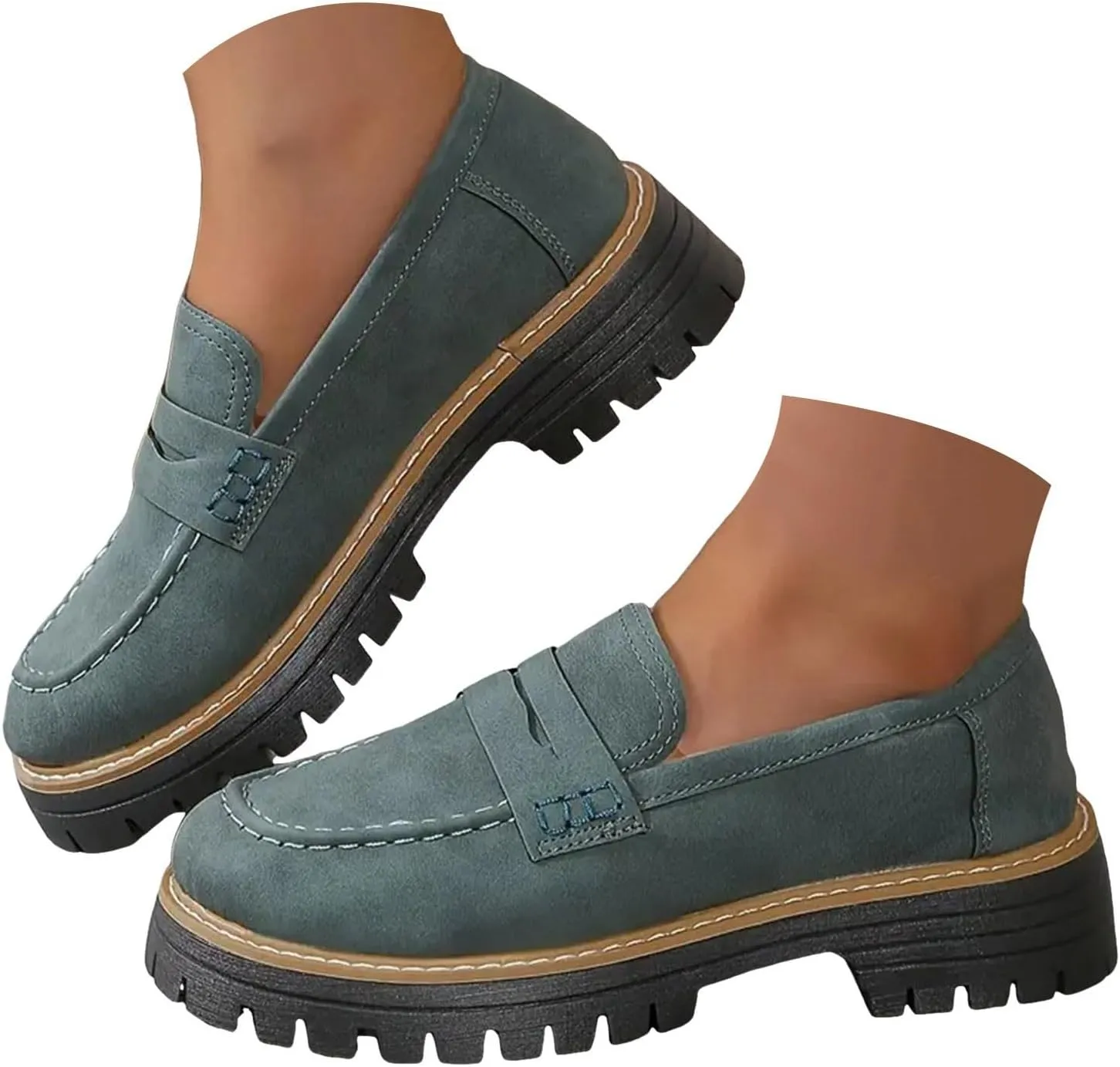 Orthoture-Orthopedic Platform Loafers Womens Round Retro Toe Comfortable Slip On Work Single Lug Sole Loafers