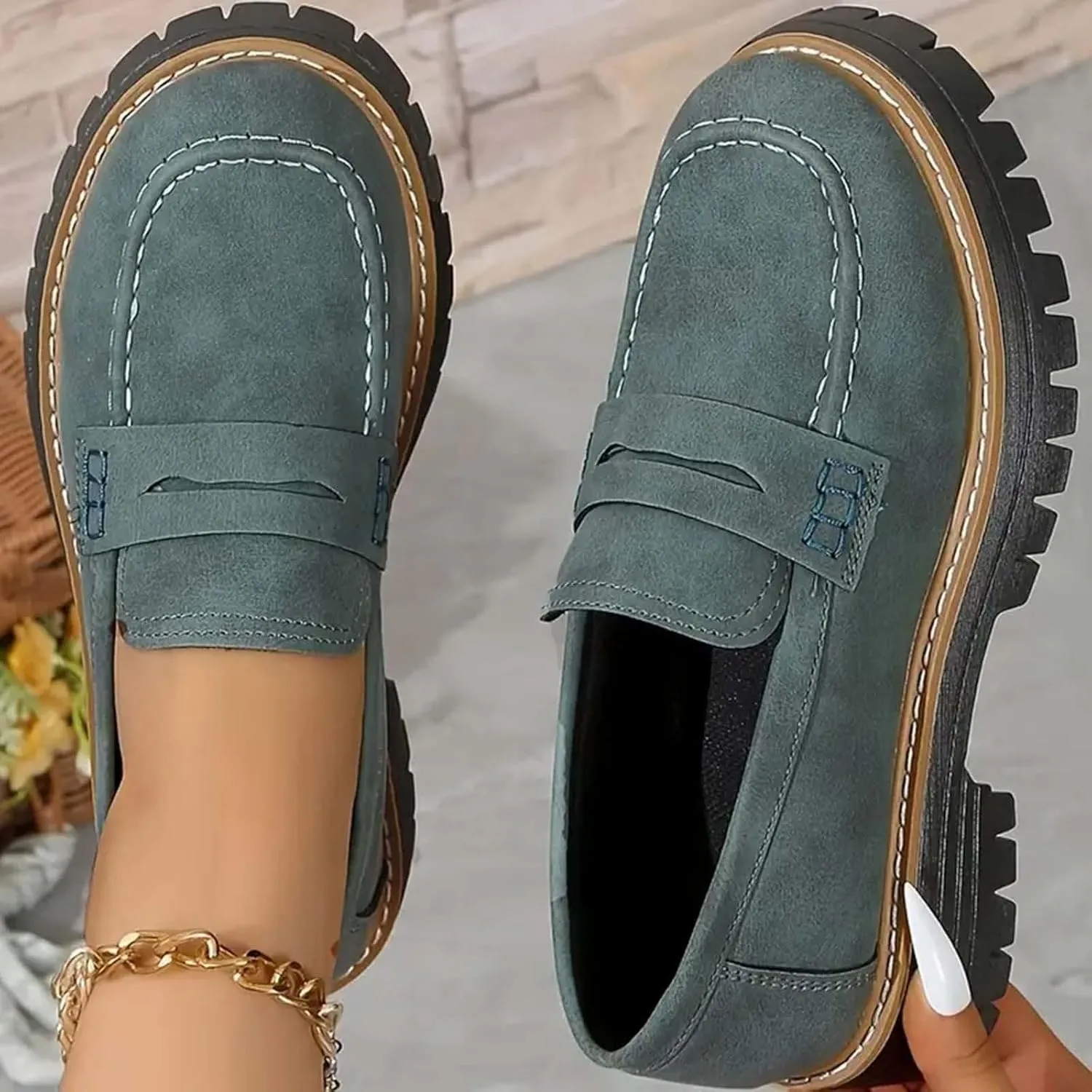 Orthoture-Orthopedic Platform Loafers Womens Round Retro Toe Comfortable Slip On Work Single Lug Sole Loafers