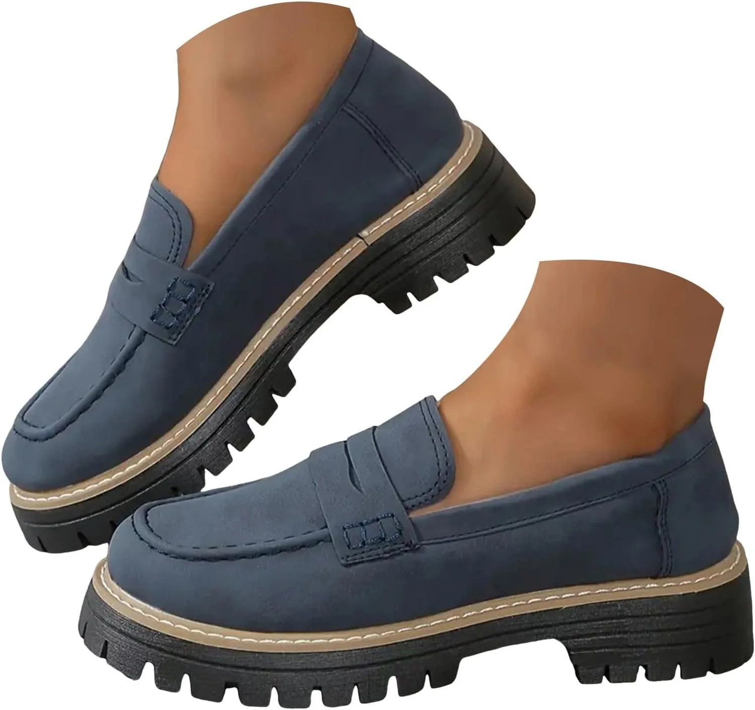 Orthoture-Orthopedic Platform Loafers Womens Round Retro Toe Comfortable Slip On Work Single Lug Sole Loafers