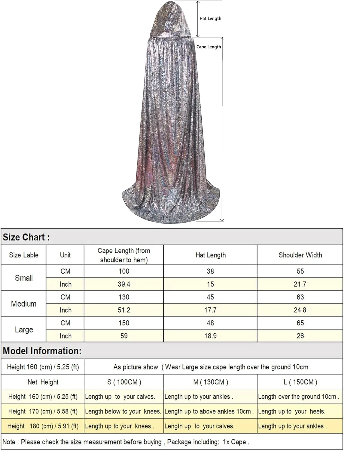 OurLore Unisex Full Length Hooded Cape Halloween Christmas Cloak