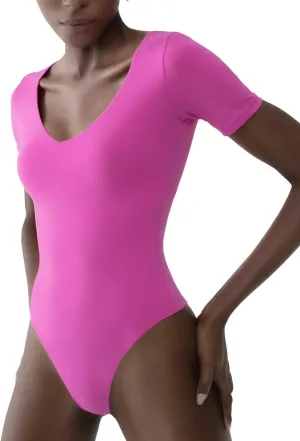 PUMIEY Women's V Neck Short Sleeve Bodysuit Sexy Tops Sharp Collection