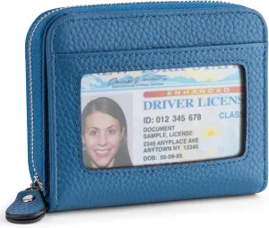 Small Wallet for Women, Genuine Leather RFID Blocking Credit Card Holder Slim Compact Coin Purse Women's Wallets with ID Window 8 Card Slots