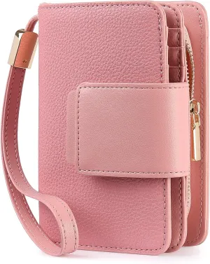 Small Wallet for Women Rfid Blocking Leather Bifold Compact Wallet Credit Card Holder Ladies Wristlet Wallet Mini Purse with Big Zipper Pocket