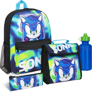 Sonic The Hedgehog Backpack Set 4 Pcs, Shadow Knuckles Backpack Water Bottle & Accessories for Travel Days Out (Sonic Set 4 Pack)
