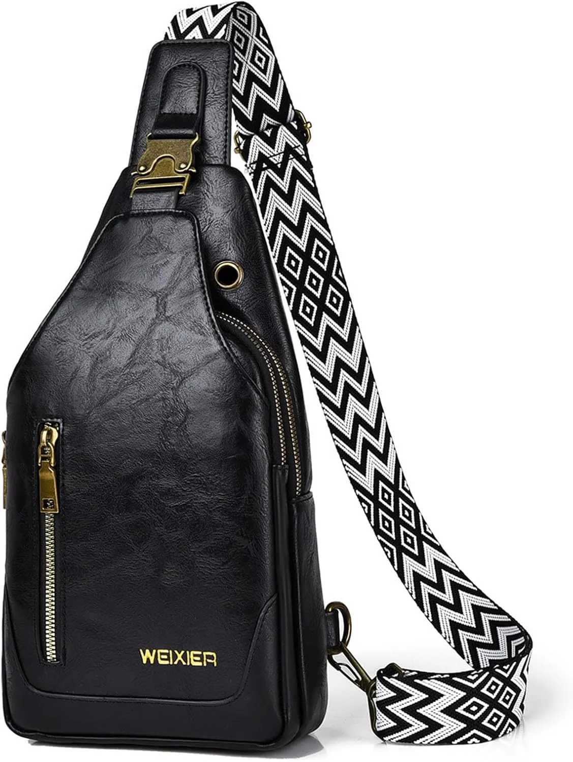 SUMGOGO Small Crossbody Sling Bag Leather Fanny Packs Chest Phone Purse Fashion Causal Daypack Travel Backpack for Men Women (1-Black)