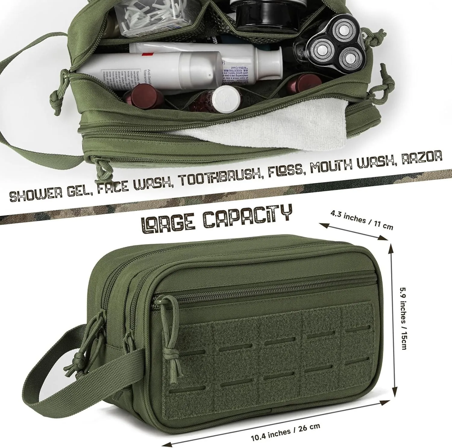 Tactical Toiletry Bag for Men, Compact Dopp Kit Mens Shaving Kit Travel Shower Bag, Utility Laser Cut EDC Tool Pouch Bag Horizontal Modular Pouches(G)