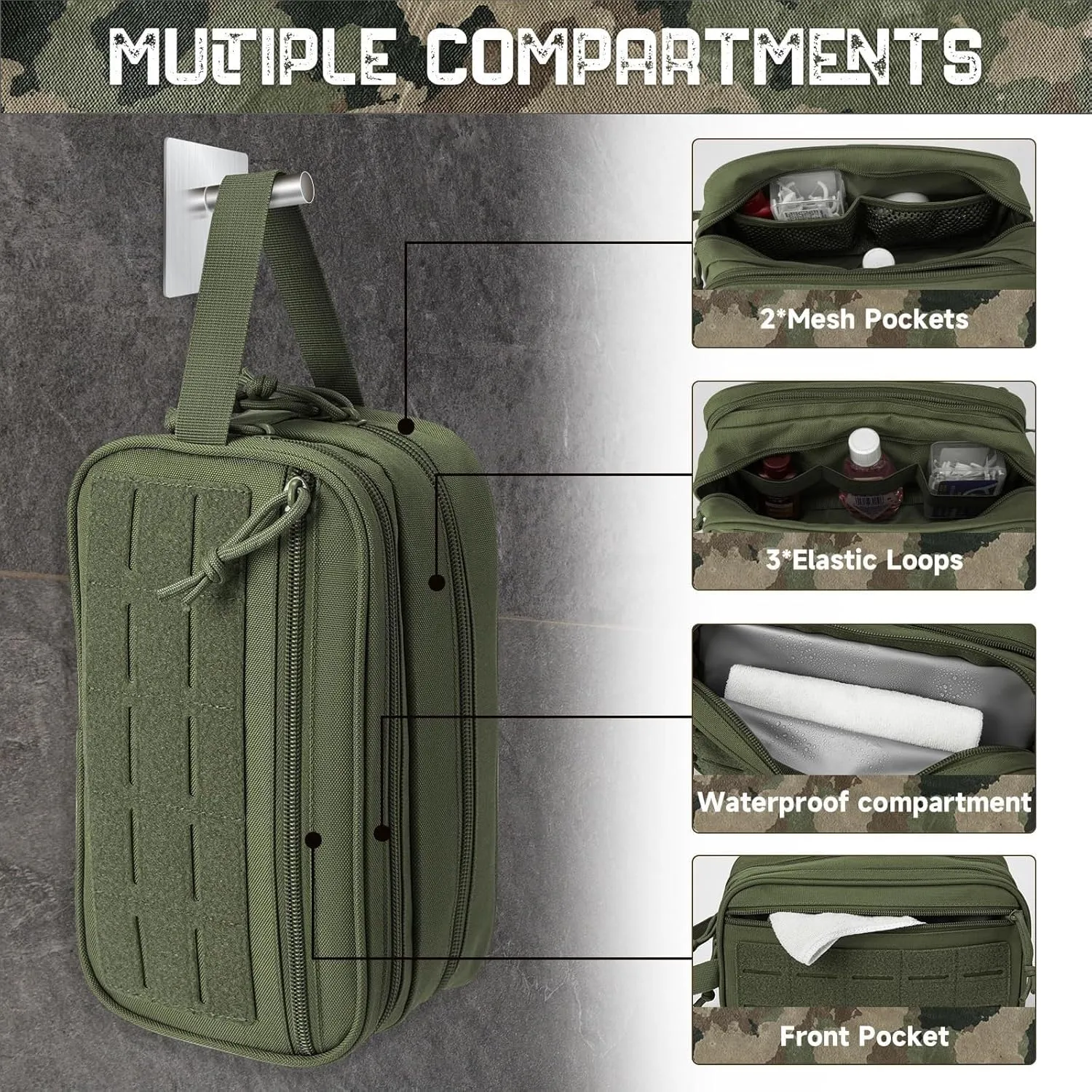 Tactical Toiletry Bag for Men, Compact Dopp Kit Mens Shaving Kit Travel Shower Bag, Utility Laser Cut EDC Tool Pouch Bag Horizontal Modular Pouches(G)