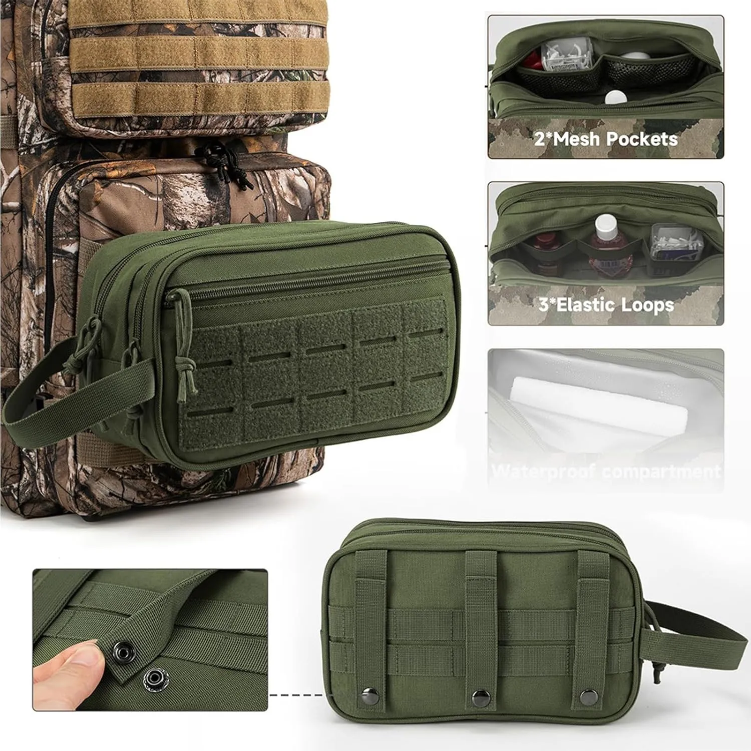 Tactical Toiletry Bag for Men, Compact Dopp Kit Mens Shaving Kit Travel Shower Bag, Utility Laser Cut EDC Tool Pouch Bag Horizontal Modular Pouches(G)