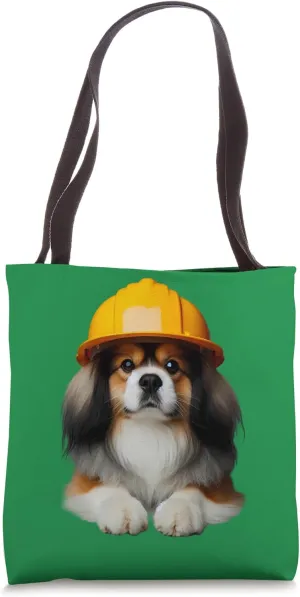 Tibetan Spaniel Dog Yellow Hard Hat Construction Worker Crew Tote Bag