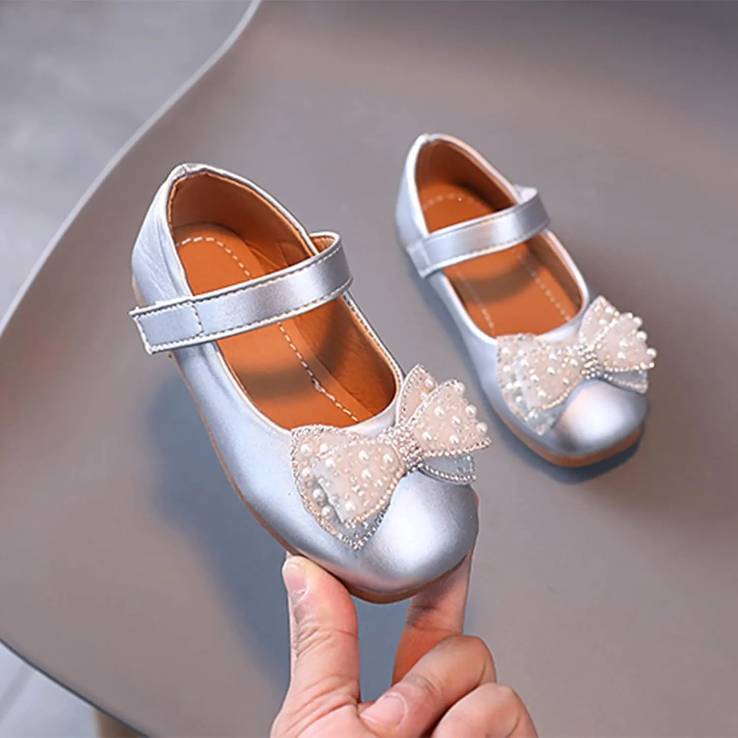 Toddler Dress Shoes,Summer Fall Girls Casual Shoes Bow Pearls Flat Bottom Dress Shoes Hook Loop Kawaii Shoes 1-6 Years