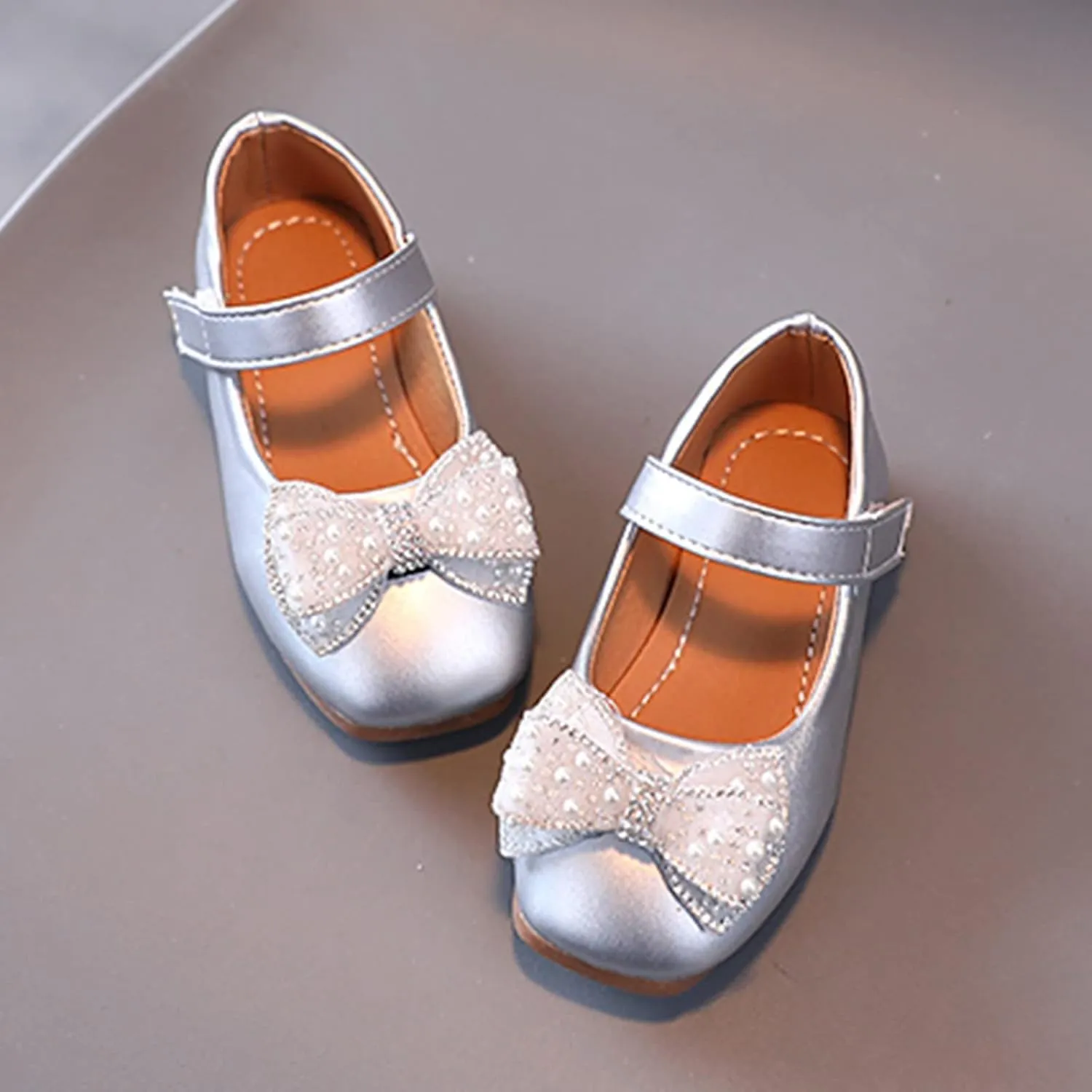 Toddler Dress Shoes,Summer Fall Girls Casual Shoes Bow Pearls Flat Bottom Dress Shoes Hook Loop Kawaii Shoes 1-6 Years