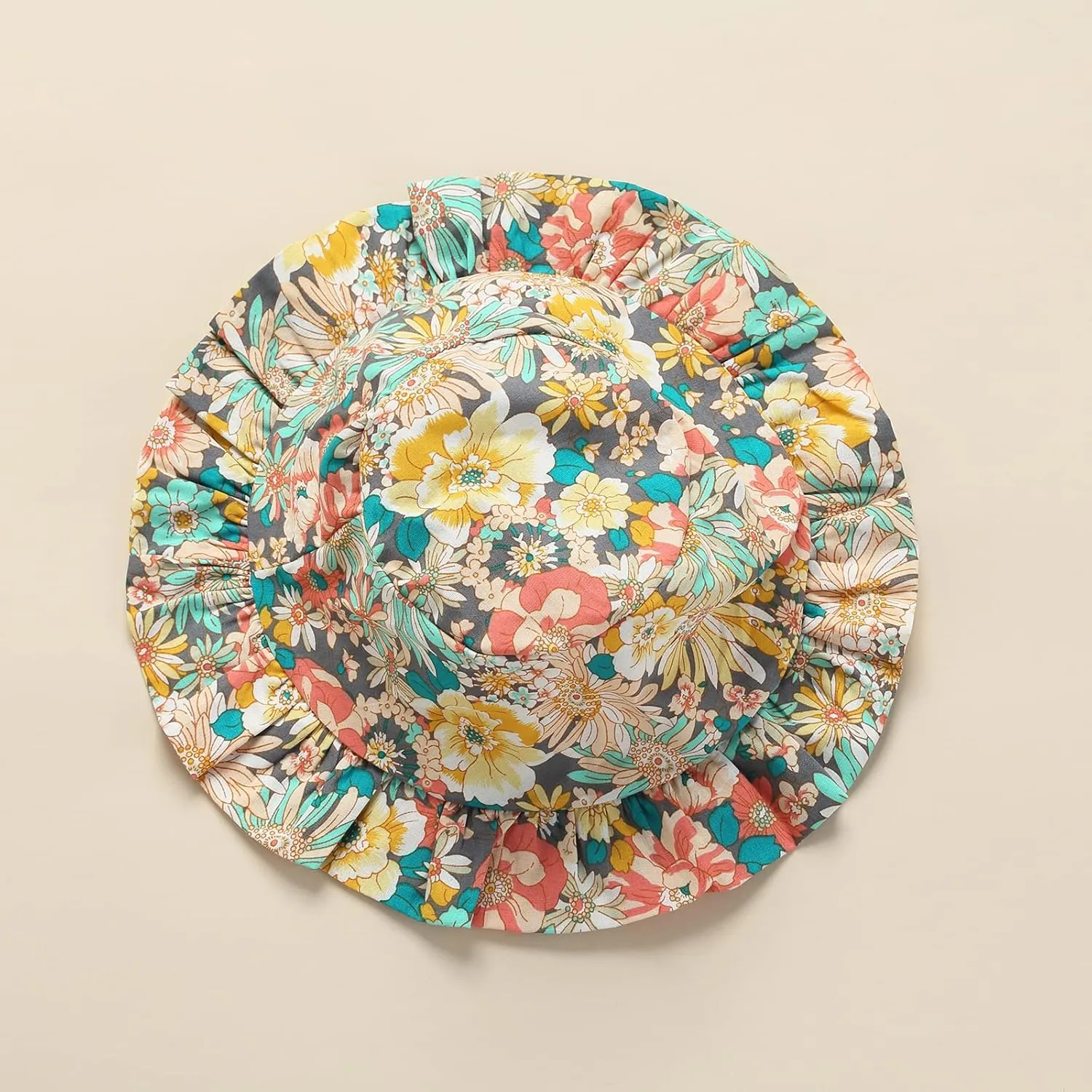 Toddler Girl Summer Dress Ruffle Sleeveless Patchwork Floral A-line Mini Dress with Sun Cap Set