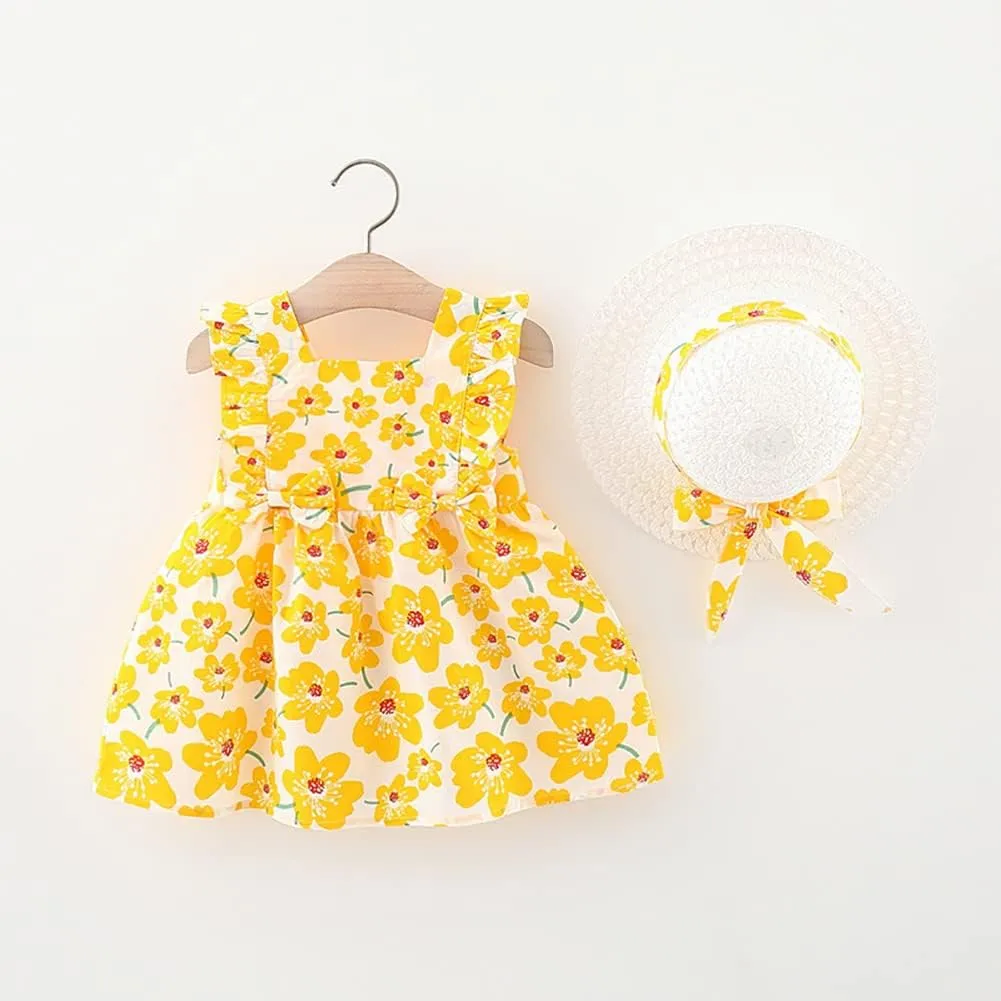 Toddler Girls Sleeveless Backless Tutu Dress with Sun Hat Baby Summer Outfits Sundress Princess Birthday Party Dress