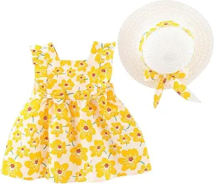 Toddler Girls Sleeveless Backless Tutu Dress with Sun Hat Baby Summer Outfits Sundress Princess Birthday Party Dress