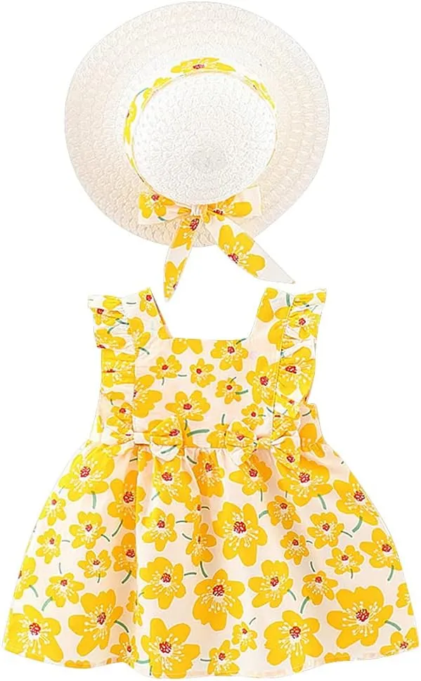 Toddler Girls Sleeveless Backless Tutu Dress with Sun Hat Baby Summer Outfits Sundress Princess Birthday Party Dress