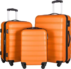Travel Stress-free with a 3-Piece Hardside Spinner Suitcase Set, Lightweight ABS, Expandable, Orange