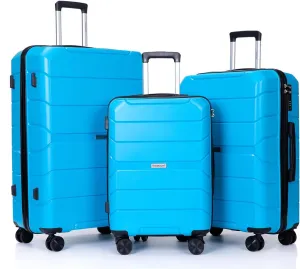 Travelhouse Luggage Sets TSA Double Spinner PP Suitcase Lightweight 3 Piece Set 20"/24"/28" (Light Blue)