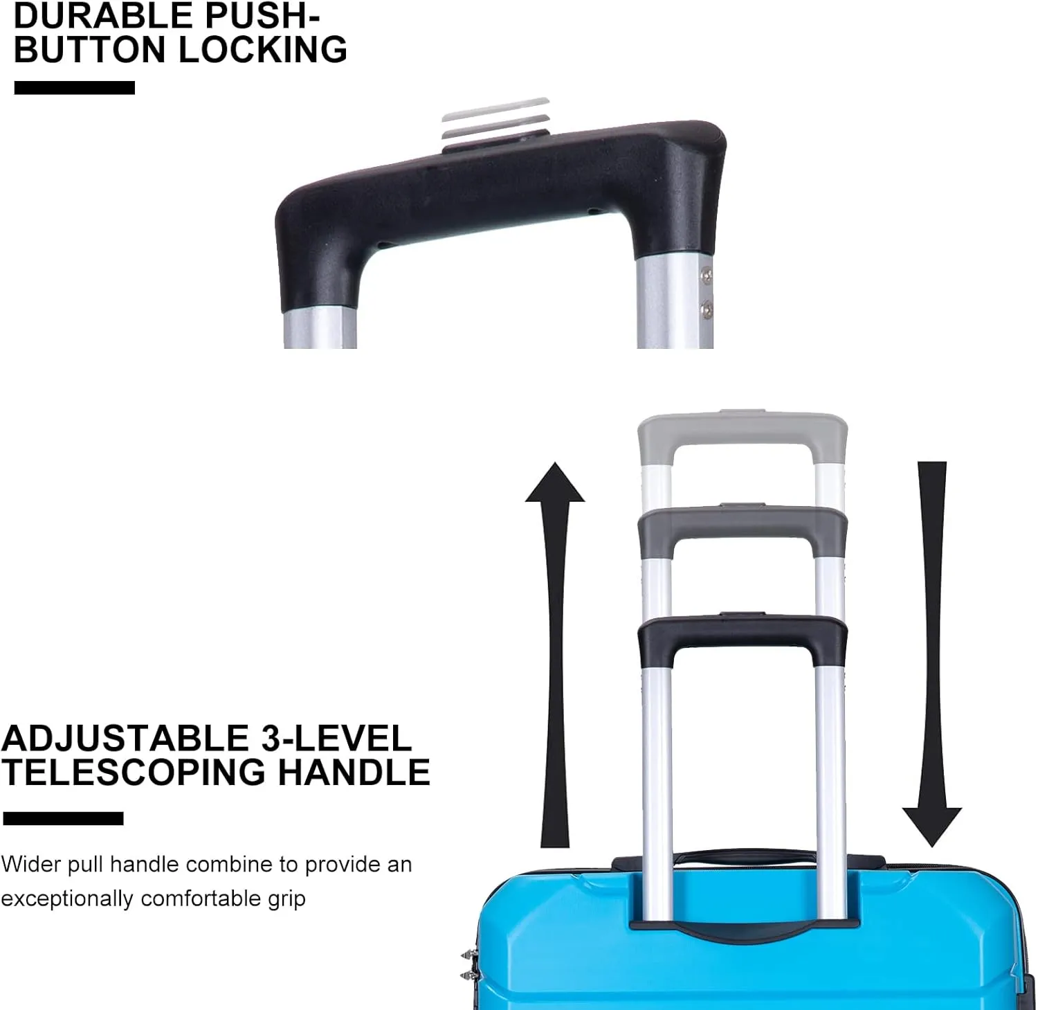 Travelhouse Luggage Sets TSA Double Spinner PP Suitcase Lightweight 3 Piece Set 20"/24"/28" (Light Blue)