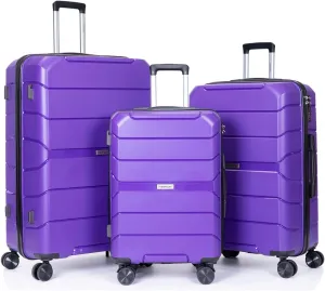 Travelhouse Luggage Sets TSA Double Spinner PP Suitcase Lightweight 3 Piece Set 20"/24"/28" (Purple)