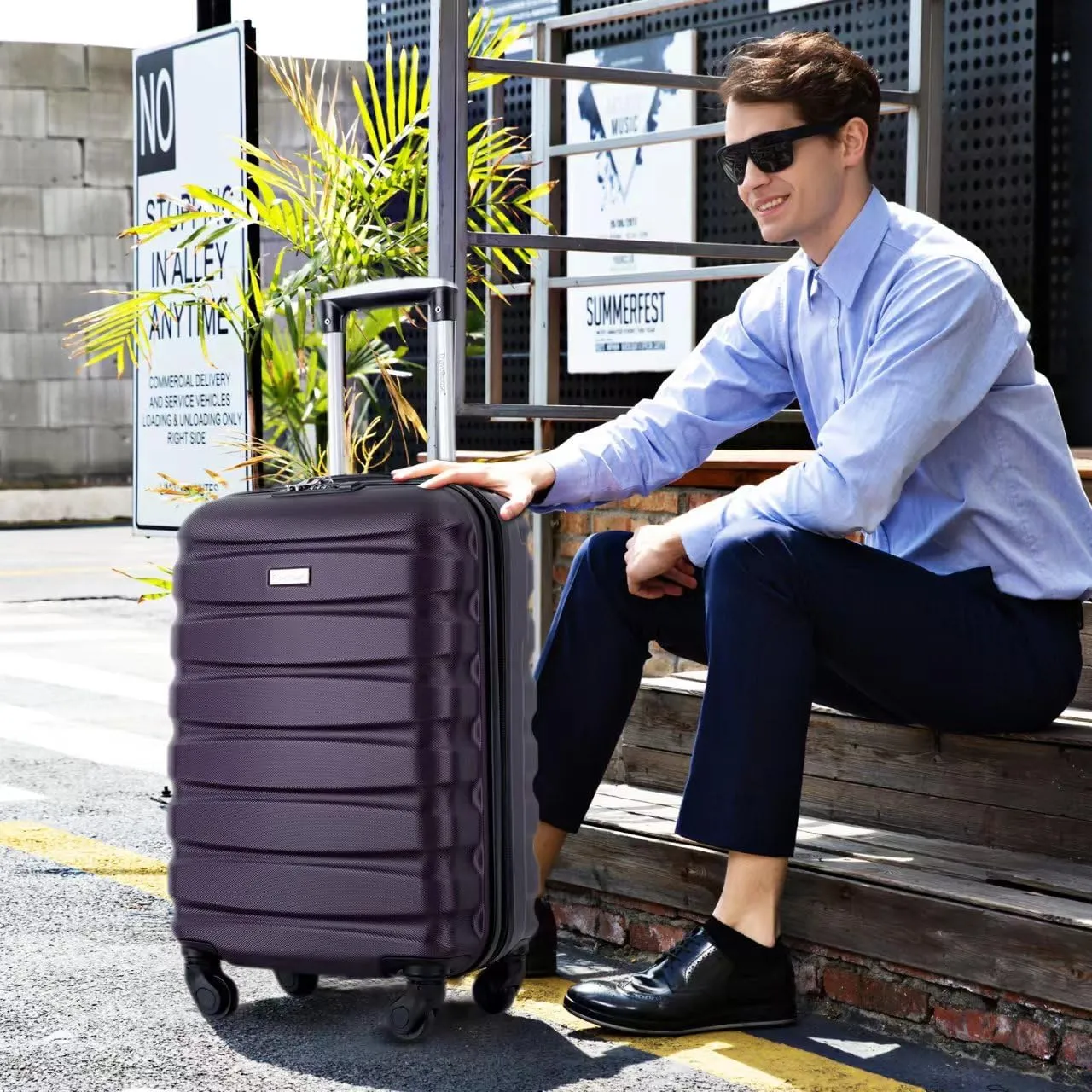 Travelhouse Luggage Sets TSA Double Spinner PP Suitcase Lightweight 3 Piece Set 20"/24"/28" (Purple)