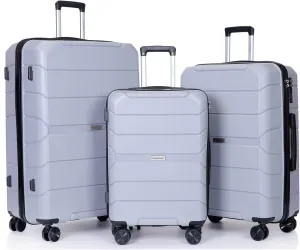 Travelhouse Luggage Sets TSA Double Spinner PP Suitcase Lightweight 3 Piece Set 20"/24"/28" (Silver)