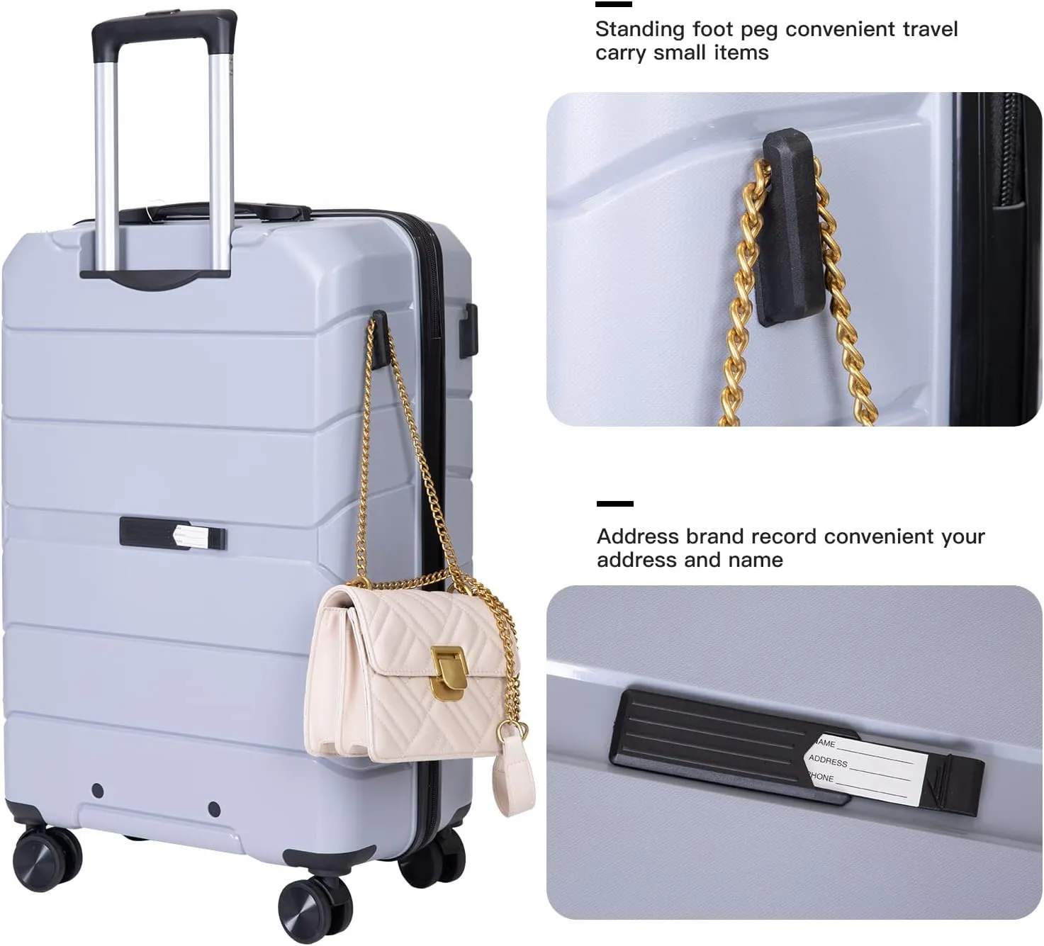 Travelhouse Luggage Sets TSA Double Spinner PP Suitcase Lightweight 3 Piece Set 20"/24"/28" (Silver)
