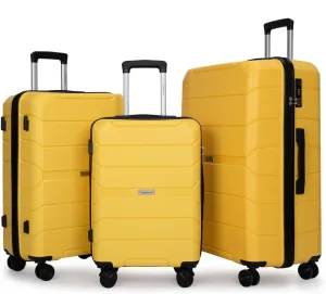 Travelhouse Luggage Sets TSA Double Spinner PP Suitcase Lightweight 3 Piece Set 20"/24"/28" (Yellow)